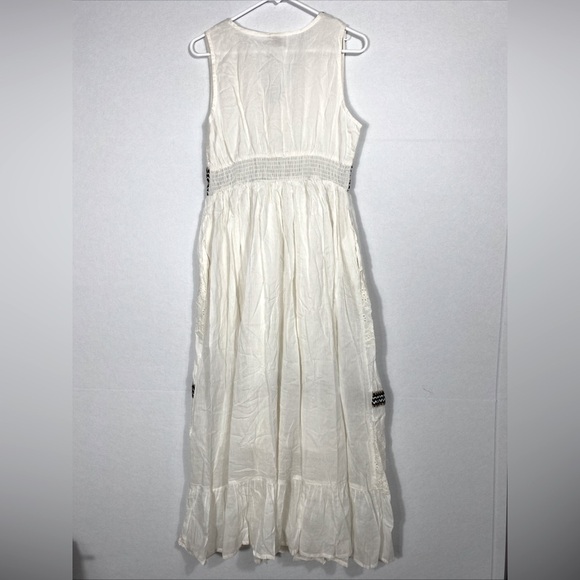 Ivory Boho Tiered Maxi Dress Eyelet Detailing 100% Cotton Made in India Size S/M - Picture 9 of 12